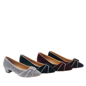 women's grey velvet pointed toe block heel shoes