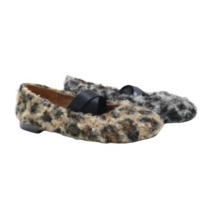 leopard faux fur bow ballet flats